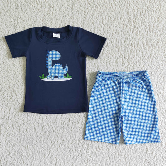 BSSO0005 Boys Embroidery Dino Summer Set