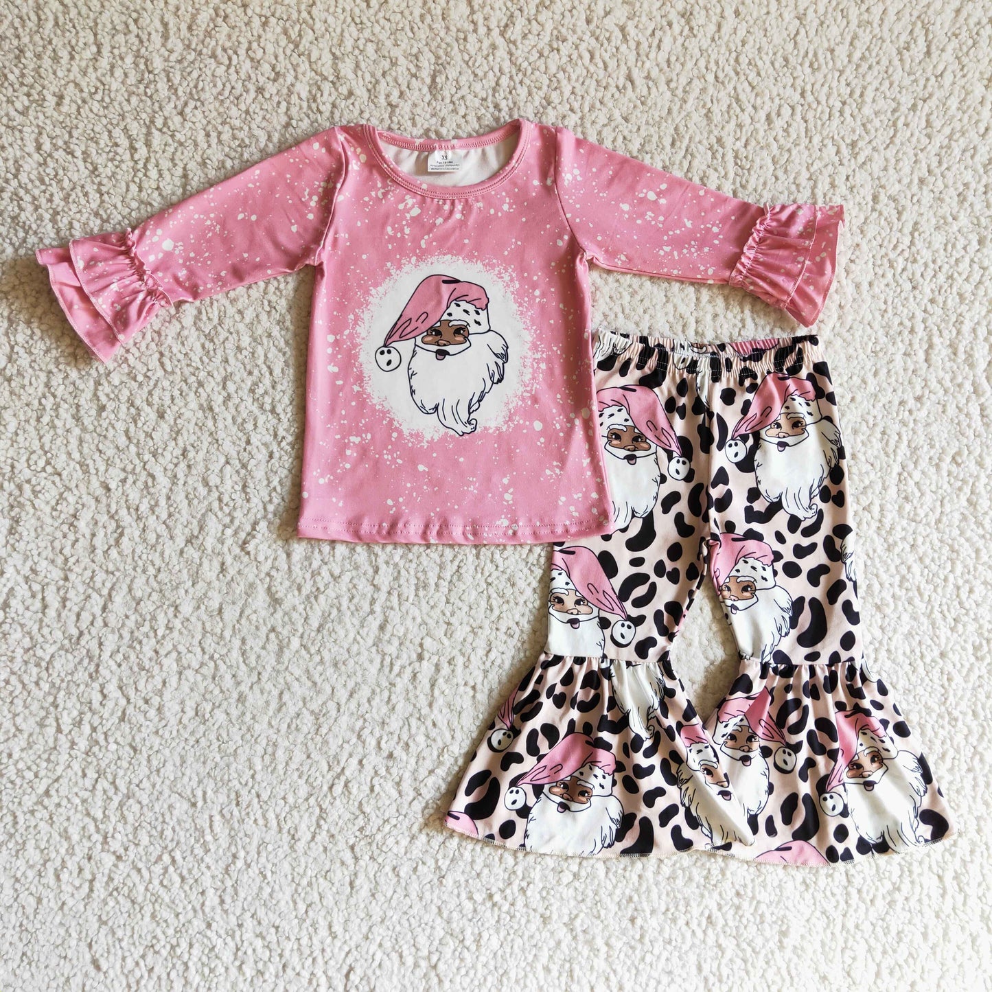 GLP0257 Pink Christmas Santa Leopard Girls Outfits