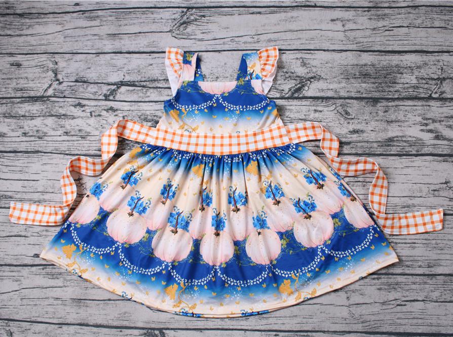 Fall Beautiful Sleeveless Baby Girls Adorable Twirl Pumpkin Dress