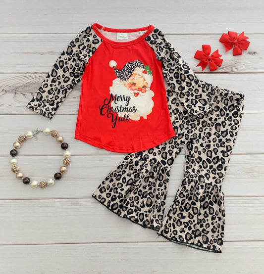 Adorable Leopard Print Merry Christmas Fashion Tunic Girls Outfits