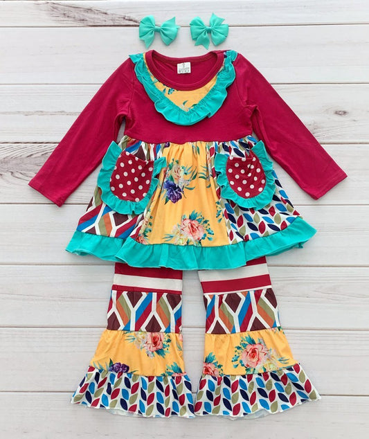 Casual Long Sleeve Pockets Twirls Dress Top Hot Sale Kids Outfits