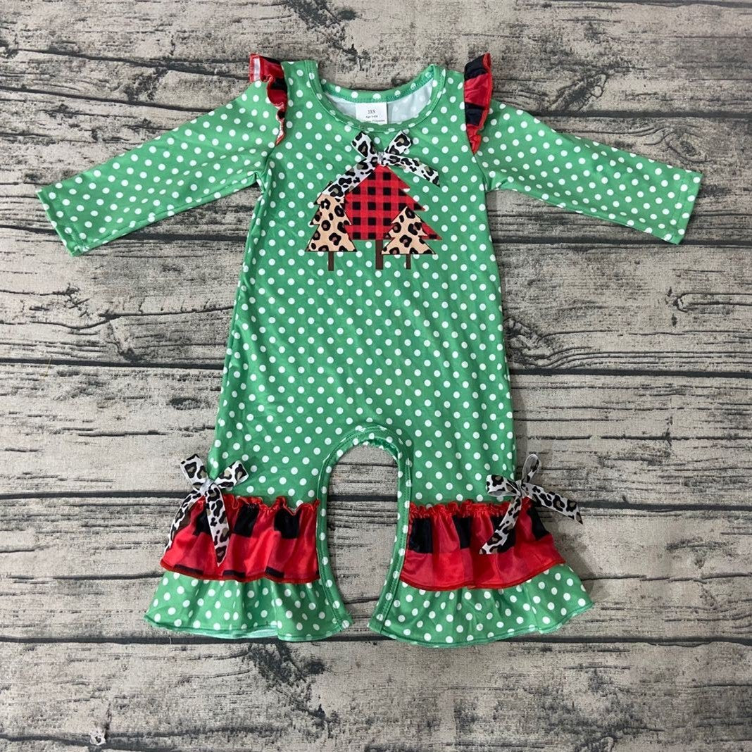 Baby Girls Christmas Tree Dots Long Sleeve Ruffles Casual Romper