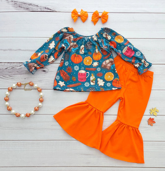 6 A2-29 New Arrival Fall Pumpkin Off Shoulder Design Cotton Pants Outfits