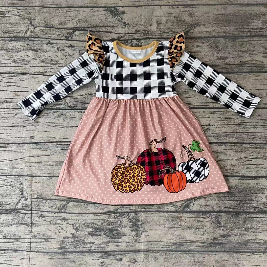 Fall Long Sleeve Pumpkin Plaid Adorable Casual Dress