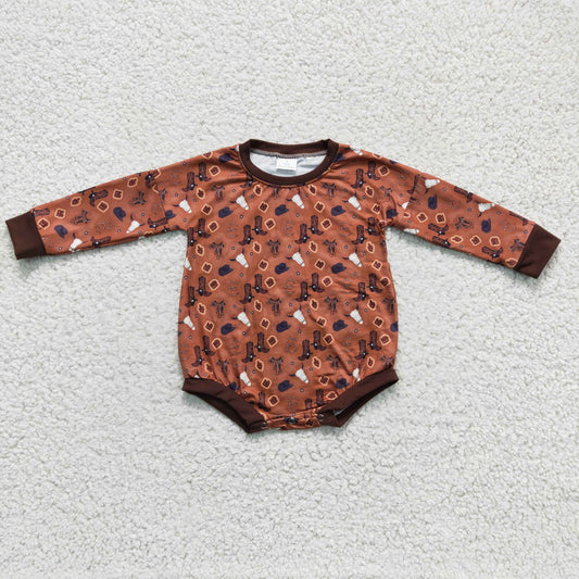 LR0225 Western Cow Skull & Boots Bummies Romper