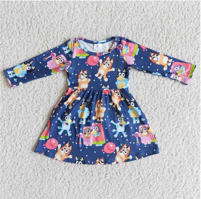 6 A14-4 Blue Adorable Cartoon Dress