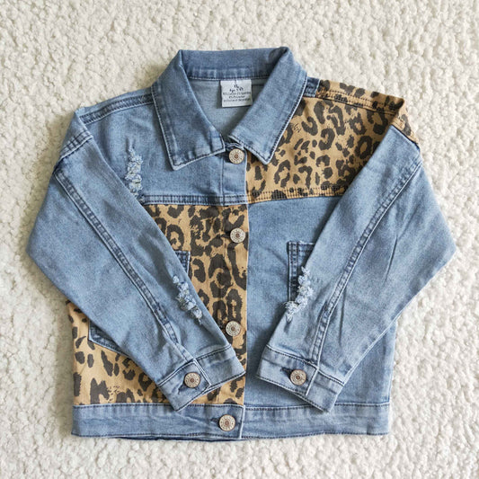 GT0002 Leopard Print Girls Denim Jacket