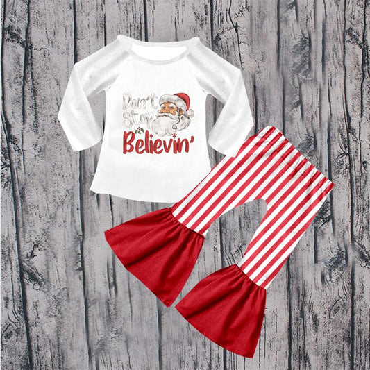 6 A19-30 Don't Stop Believin' Long Sleeve Christmas Santa Striped Print Outfits