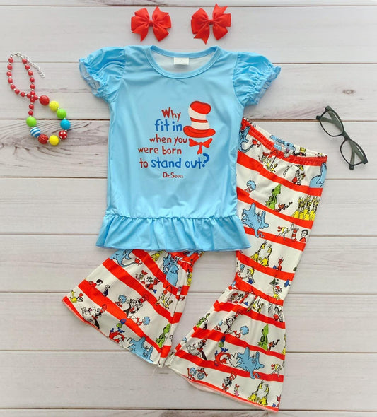 In Hat Blue Cartoon Baby Girls Outfits