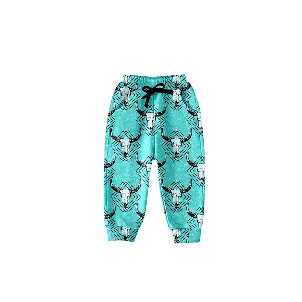 P0087 Blue Cow Skull Western Boys Pants