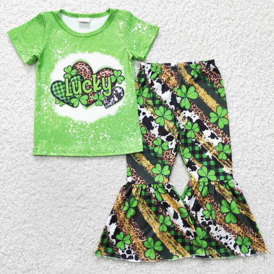 GSPO0356 Green Bleach Lucky St. Patrick's Day Clover Girls Outfits