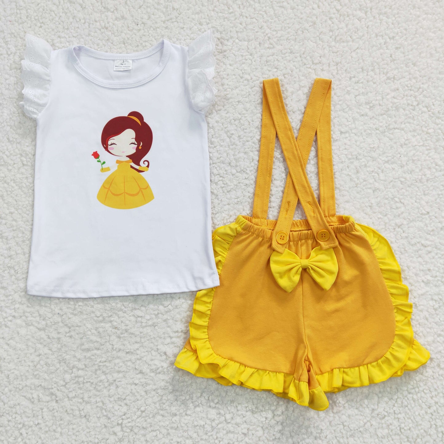 A10-15 Yellow Flutter Sleeve Princess Casual Overalls