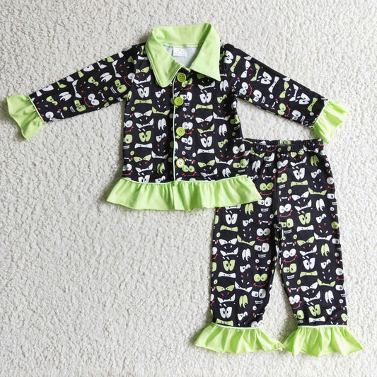GLP0097 Halloween Green Girls Pajamas