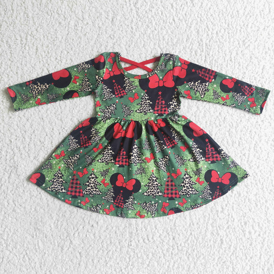 GLD0018 Christmas Baby Long Sleeve Cartoon Twirl Dress