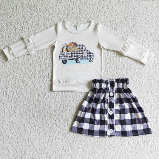 GLD0070 Fall Pumpkin Plaid Print Skirts Dress