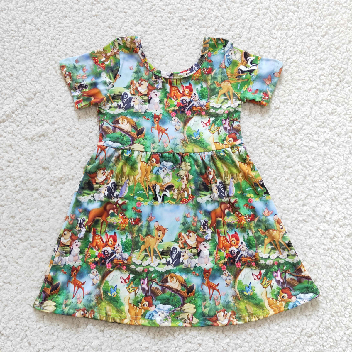 GSD0179 Short Sleeve Cartoon Casual Deer Girls Dress