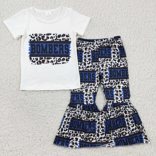 GSPO0434 Short Sleeve Football Leopard Print Bell-pants Girls Outfits