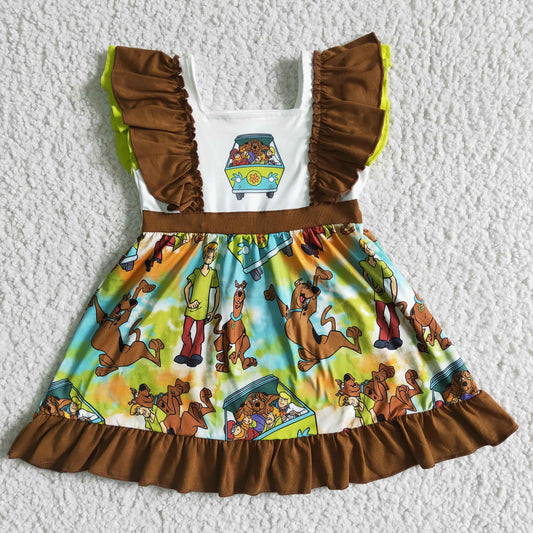 GSD0001 Flutter Sleeve Cartoon Dog Cute Dress