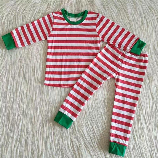 Christmas Red Striped Print Long Sleeve Pajamas