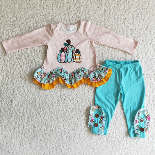 Embroidery Pumpkin Ruffles Girls Outfits