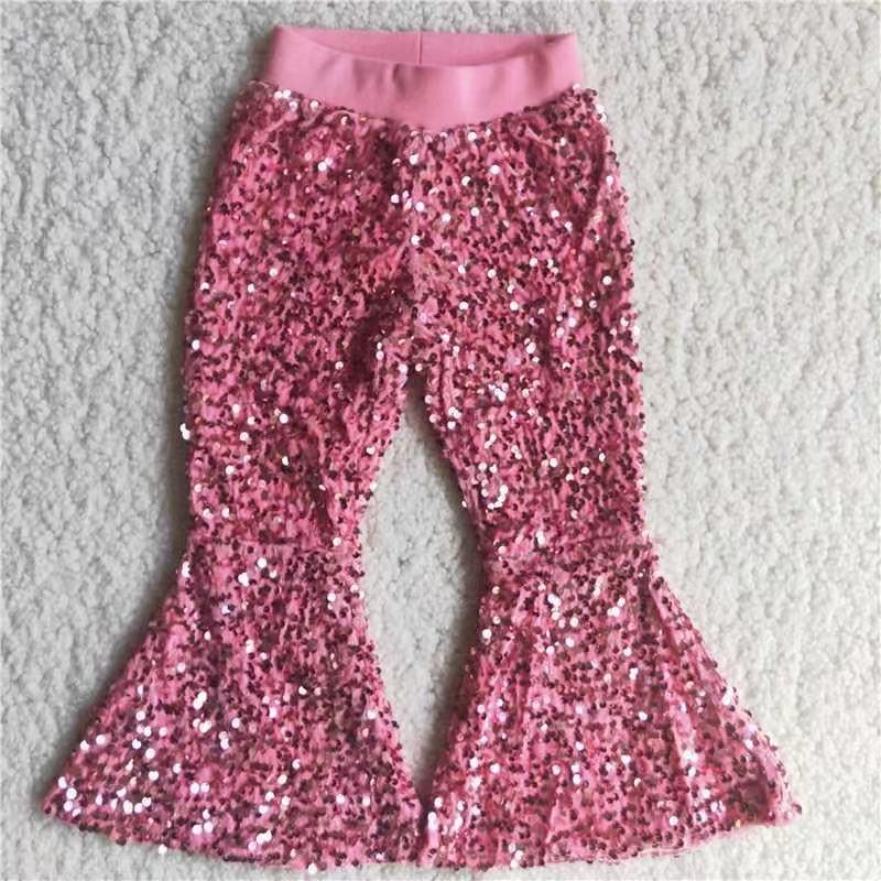 Hop Pink  Sequin Bell-bottom Hot Sale Kids Pants