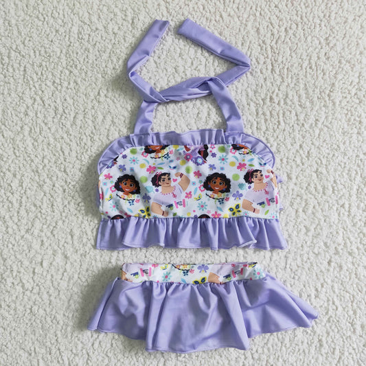 S0006 Purple Cartoon Kids Bathing Suits Swimsuits