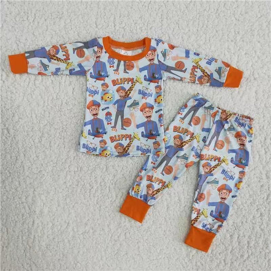 Casual Kids Wear Cartoon Print Long Sleeve Hot Sale Unisex Pajamas