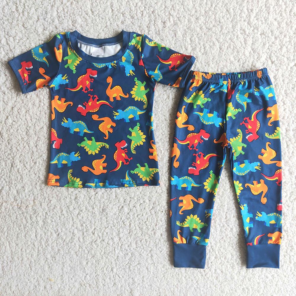 Popular Dino Cartoon Print Boys Toddler Short Sleeve Pajamas