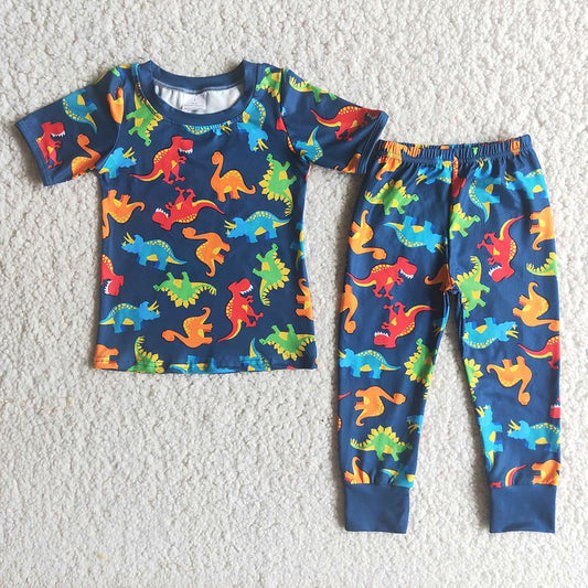 Popular Dino Cartoon Print Boys Toddler Short Sleeve Pajamas