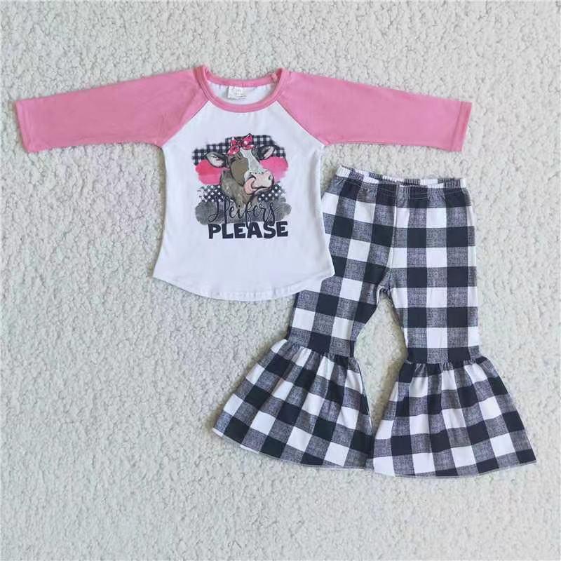 Heifer Pink Plaid Print Set