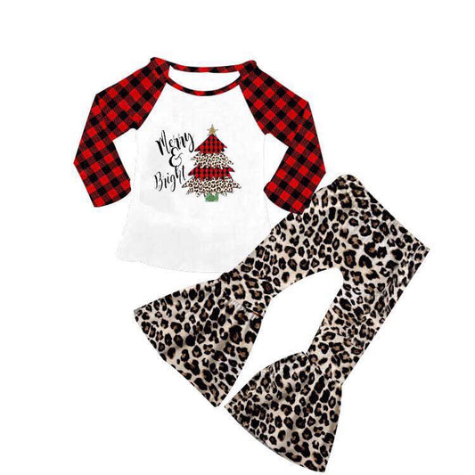 Christmas Long Sleeve Tree With Leopard Print Pants Kids Outfits