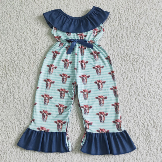 SR0006 Heifer Print Blue Jumpsuits