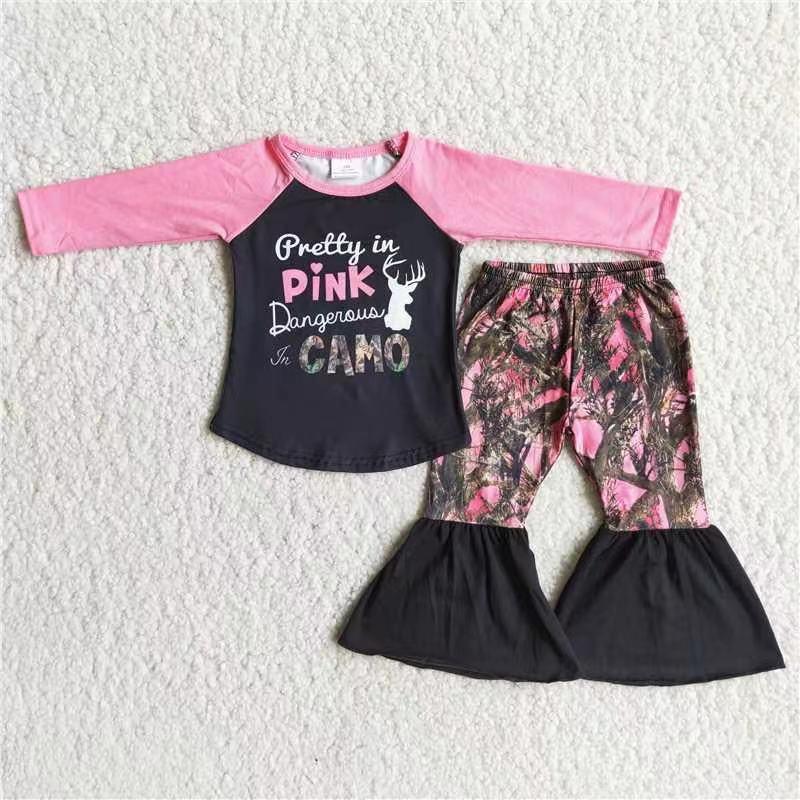 Camo Pink Cool Baby Girls Bell-bottom pants Outfits