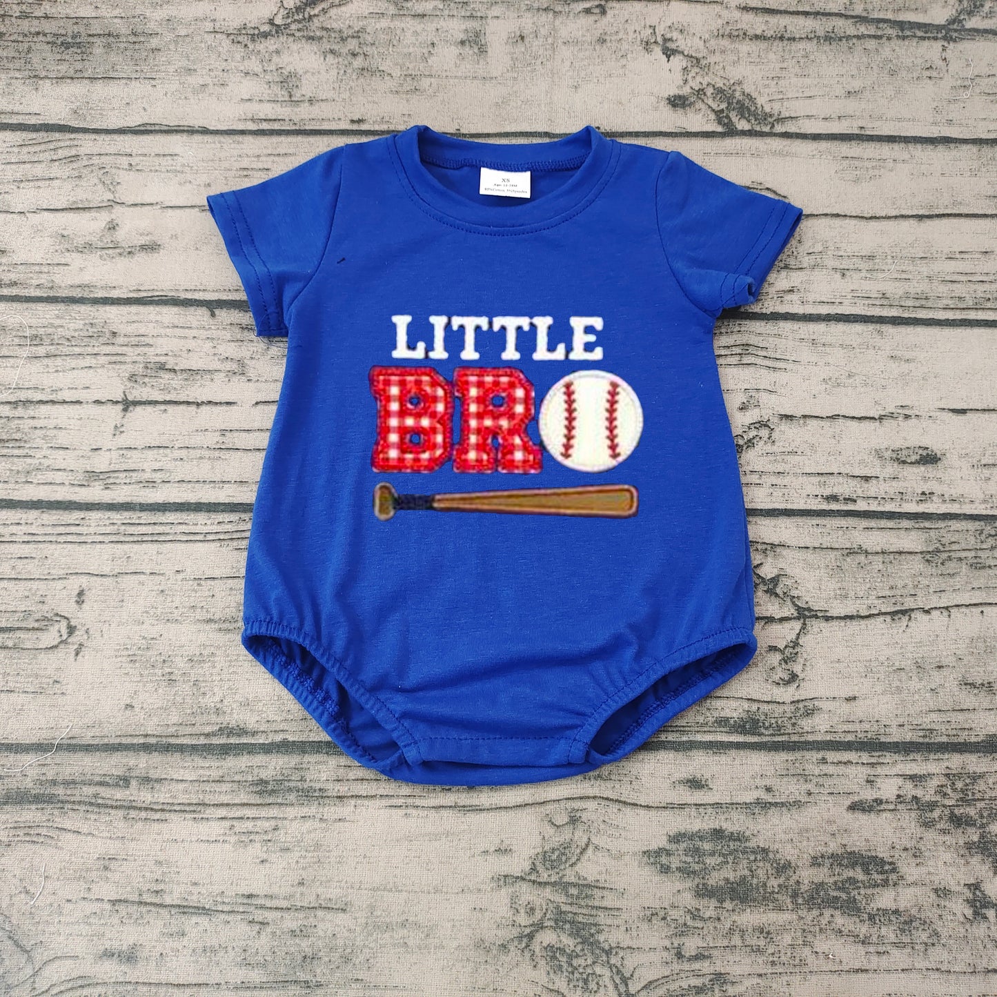 SR0291 Little Bro Blue Embroidery Baby Kids Baseball Romper