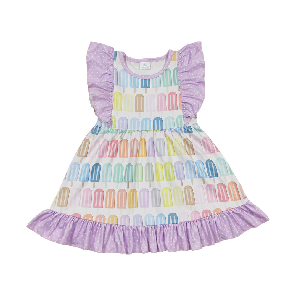 GSD0293 Purple Flutter Sleeve Popsicle Baby Girls Dress