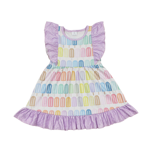 GSD0293 Purple Flutter Sleeve Popsicle Baby Girls Dress