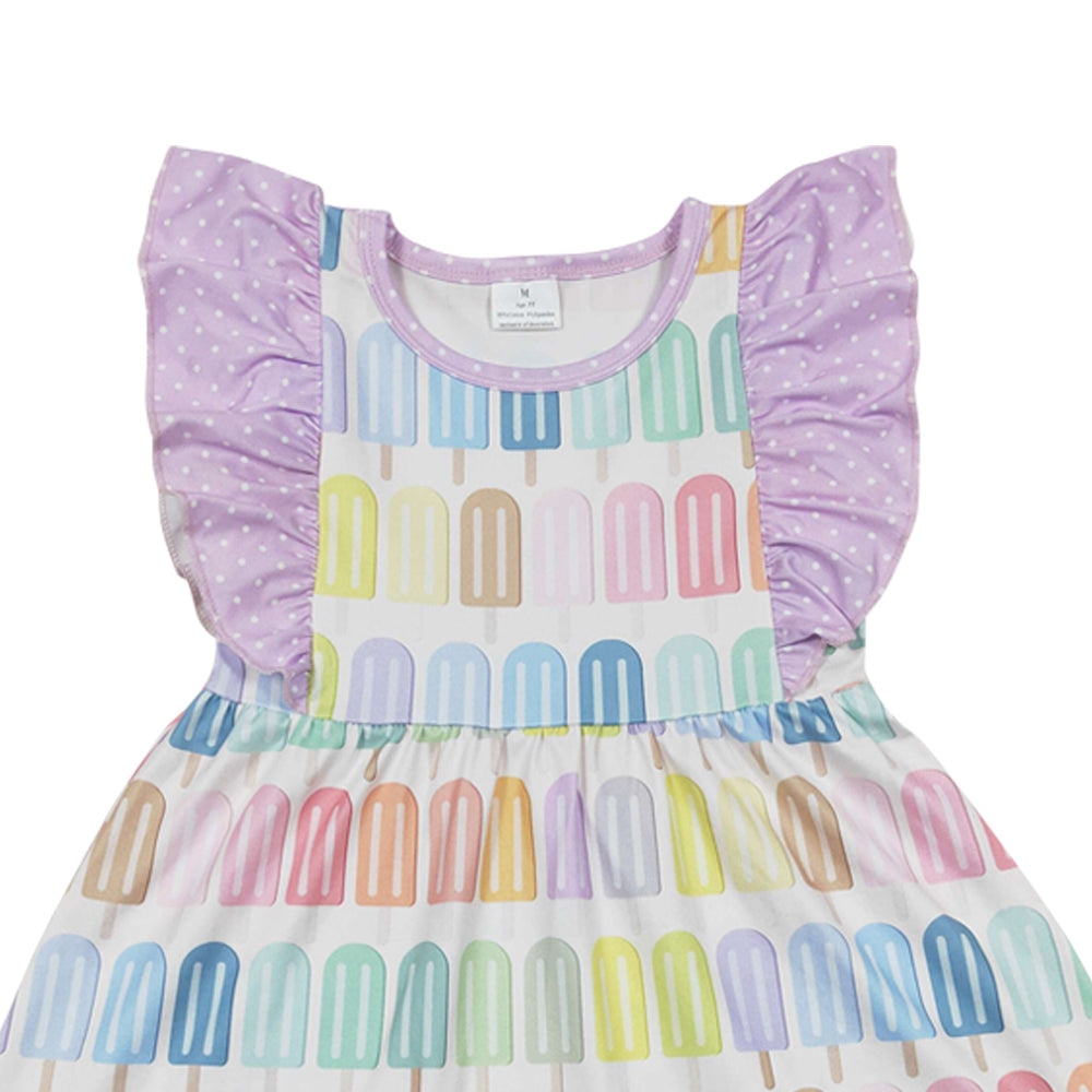 GSD0293 Purple Flutter Sleeve Popsicle Baby Girls Dress