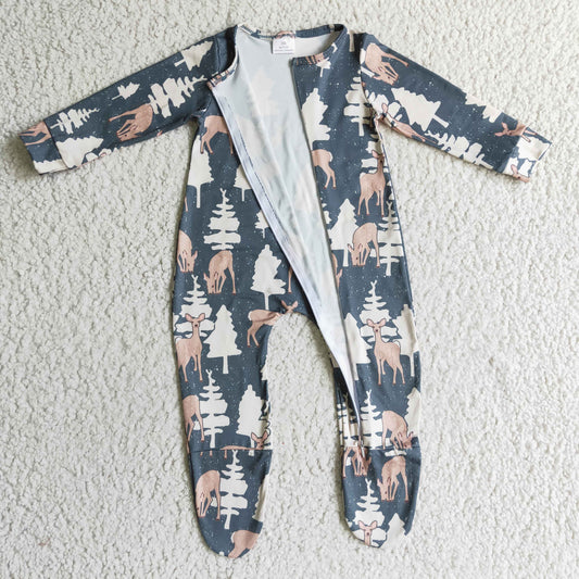 LR0222 Christmas Tree Baby Kids Zip Romper