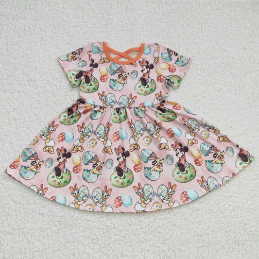 GSD0222 Easter Orange Short Sleeve Cartoon Baby Girls Dress