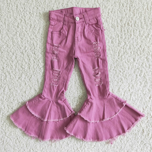 C13-11 Purple Double Ruffles Denim Jeans
