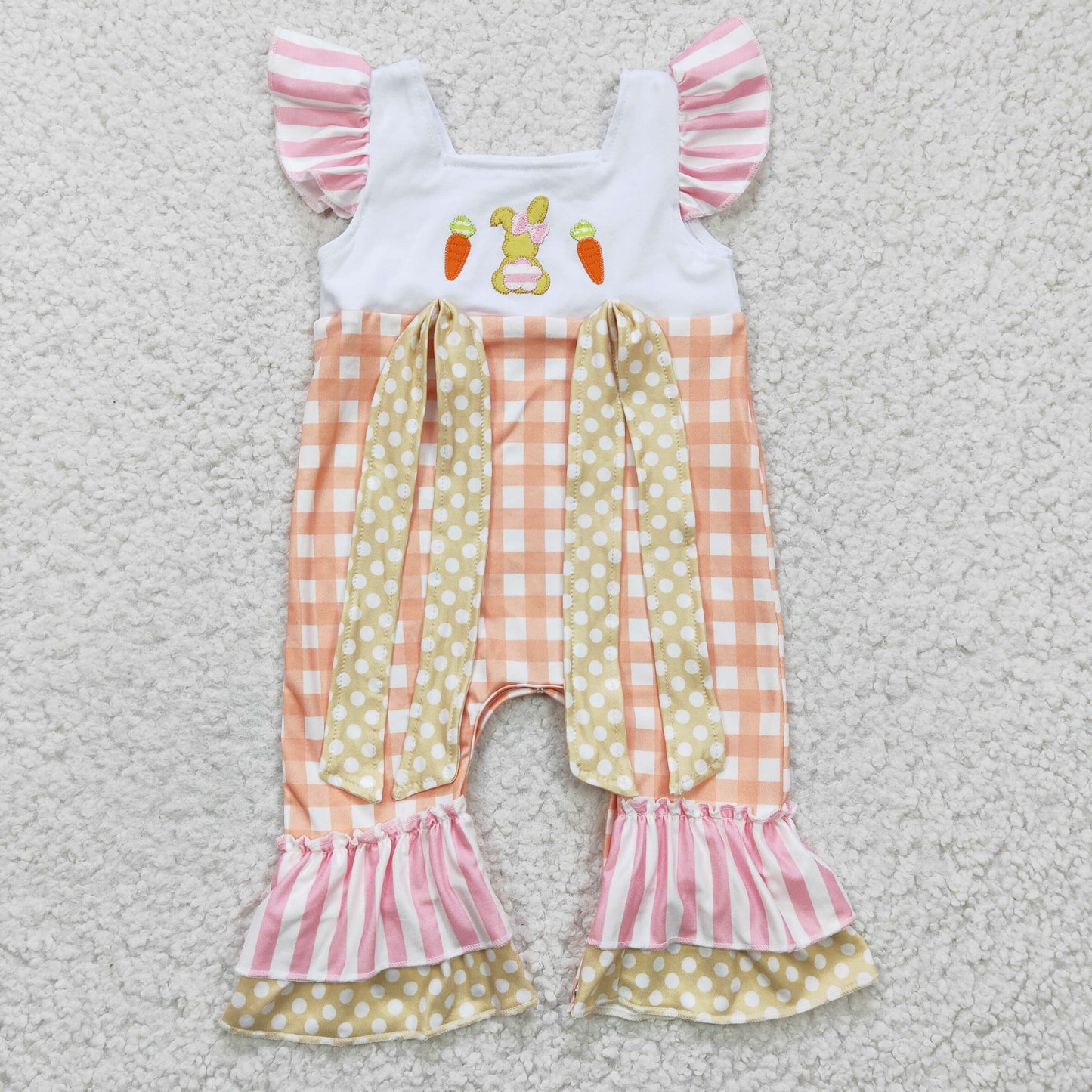 SR0129 Easter Carrot Rabbit Embroidery Girls Romper