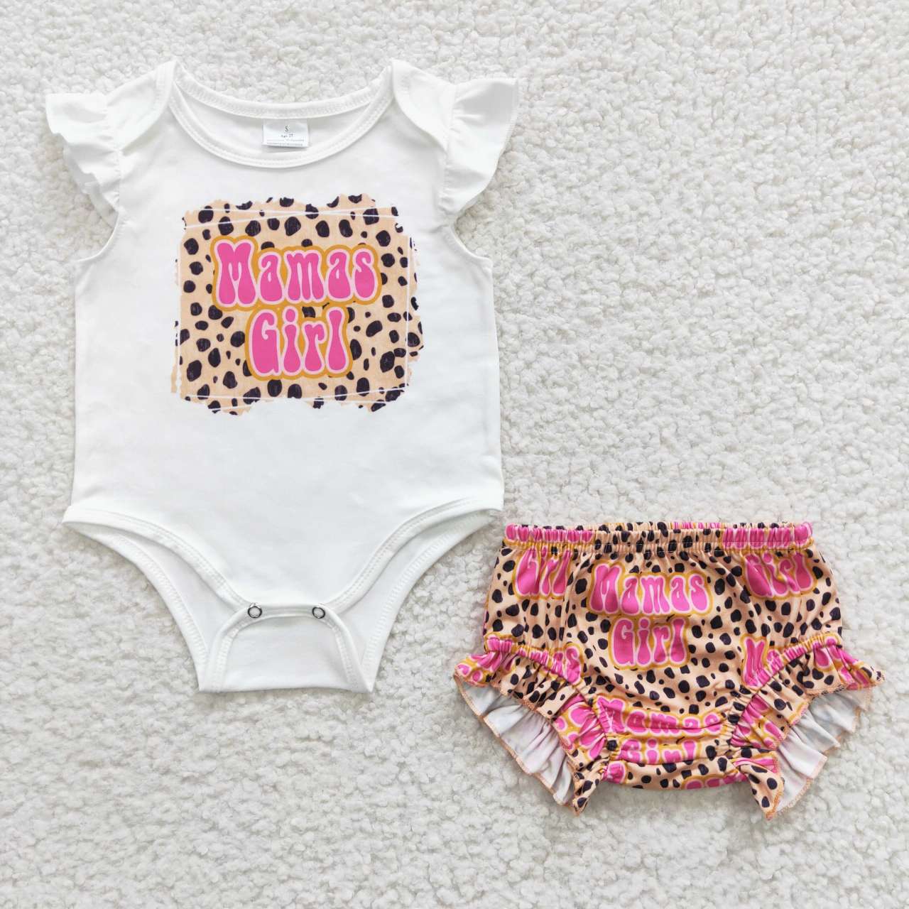 GBO0111 Mama's Girl Flutter Sleeve Leopard Print Bummies Set