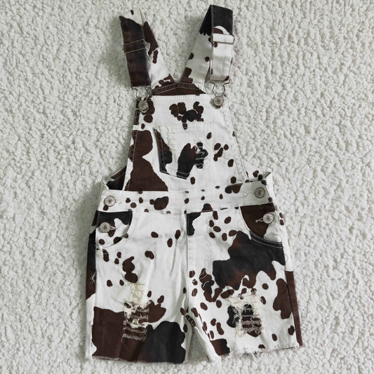 SS0019 Cow Print Baby Girls Denim Overalls