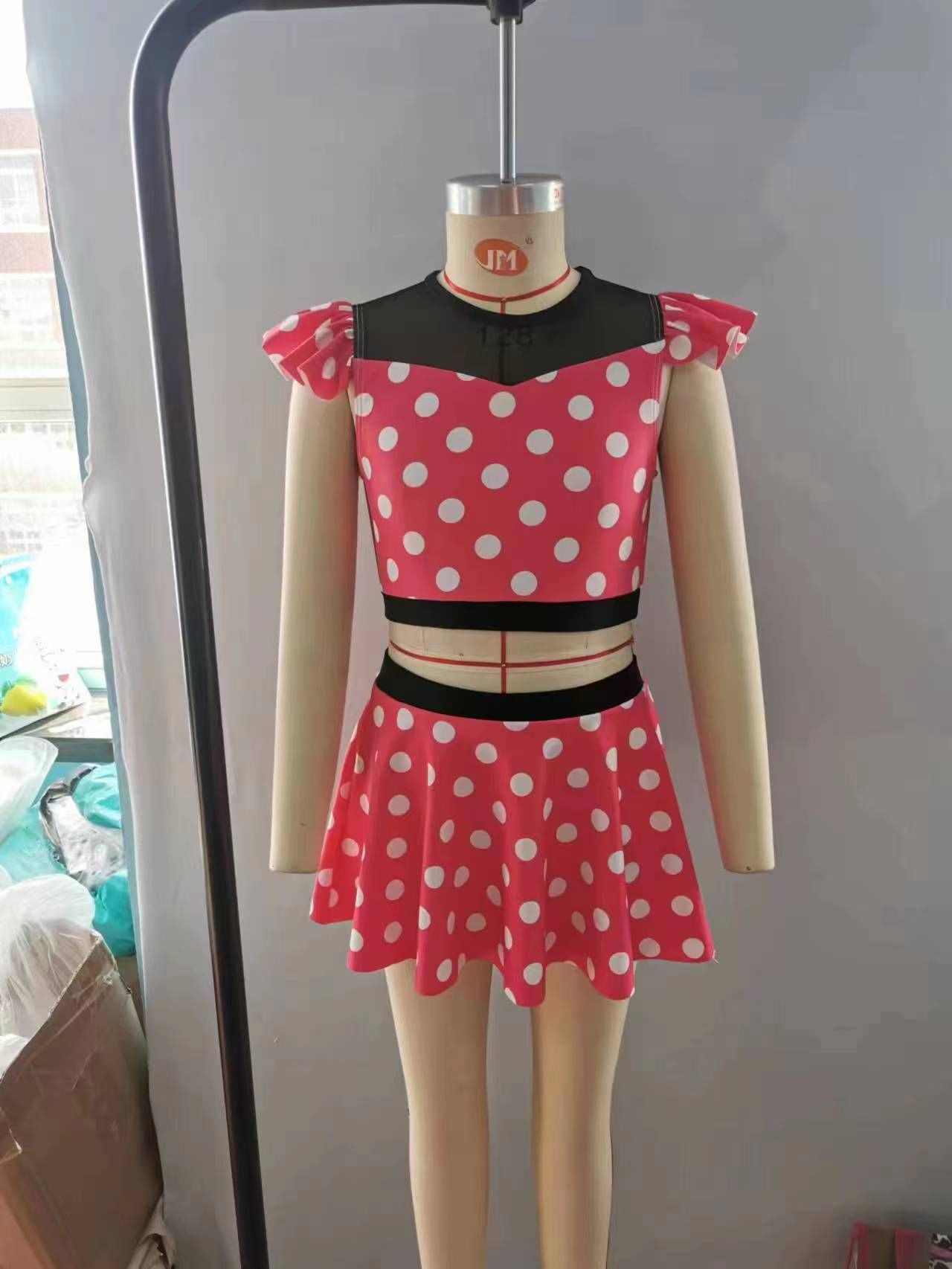 S0147 Flutter Sleeve Red Dots Cartoon Bathing Suits Swimsuits