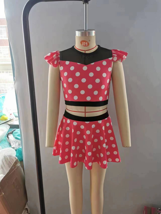 S0147 Flutter Sleeve Red Dots Cartoon Bathing Suits Swimsuits