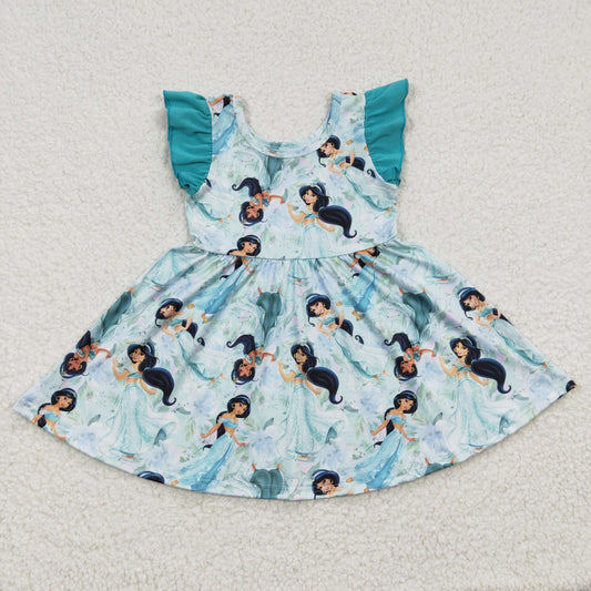 GSD0267 Blue Flutter Sleeve Princess Baby Girls Cartoon Twirl Dress