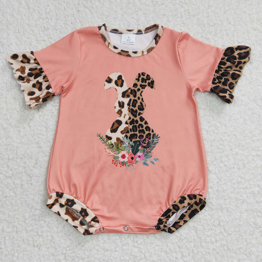 SR0117 Easter Leopard Print Bunny Baby Girls Romper