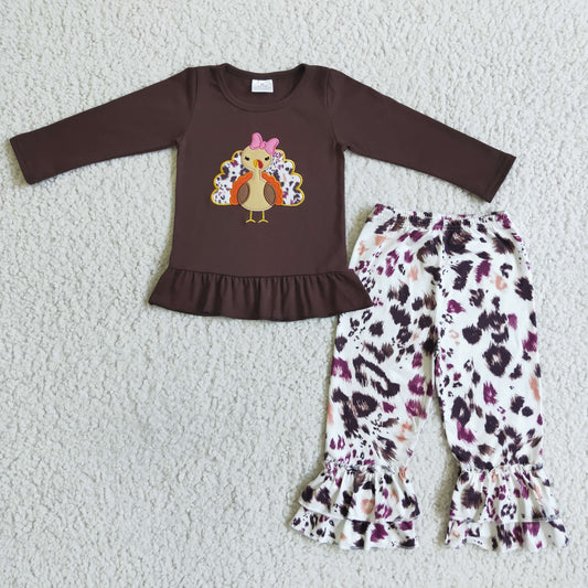 GLP0059 Embroidery Thanksgiving Turkey Kids Outfits