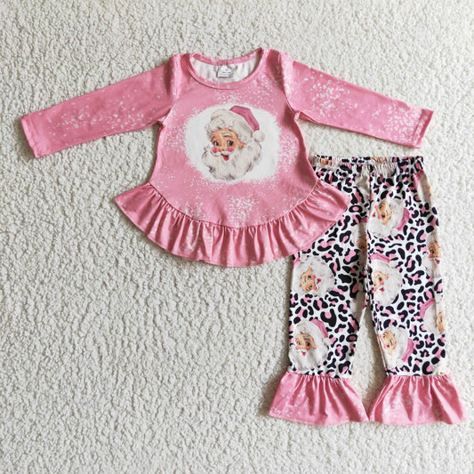 GLP0245 Christmas Pink Santa Leopard Print Girls Set