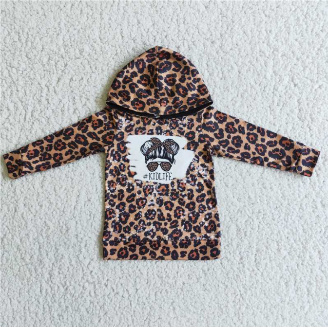 Kid Life Girls Leopard Print Long Sleeve Hoodie Top